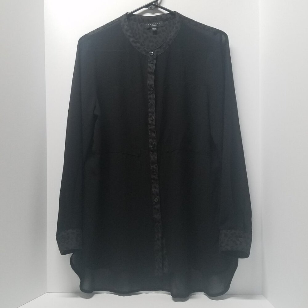 Sanctuary Sheer Black Button Down Blouse With Che… - image 1
